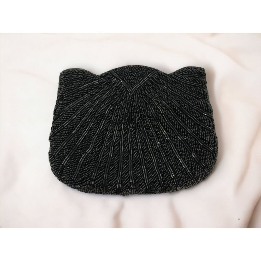 Carla Marchi Classic Black Beaded Clutch Purse with Snap Closure